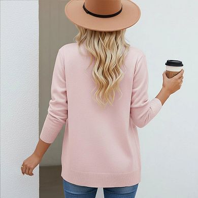 Women's V-Neck Long Sleeve Cardigan, Solid Color Single Button Knit Sweater for Versatile Outfits