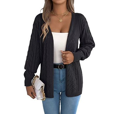Womens Crochet Cardigan Sweater Boho Solid Color Oversized Open Front Outwear