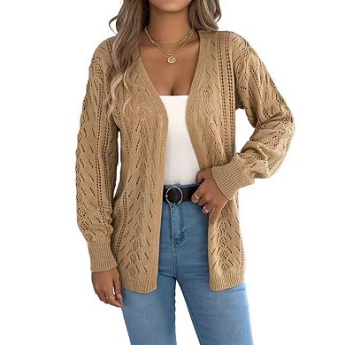 Womens Crochet Cardigan Sweater Boho Solid Color Oversized Open Front Outwear