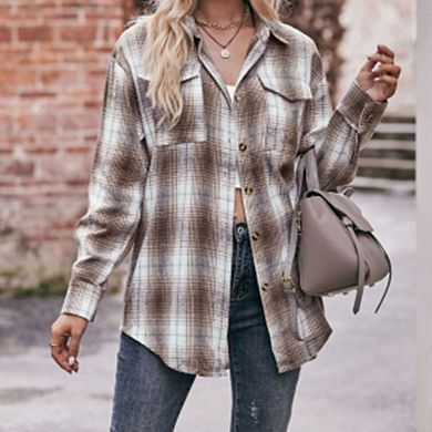 Women's Oversized Plaid Flannel Shirt Long Sleeve Open Front Casual Layering Wear