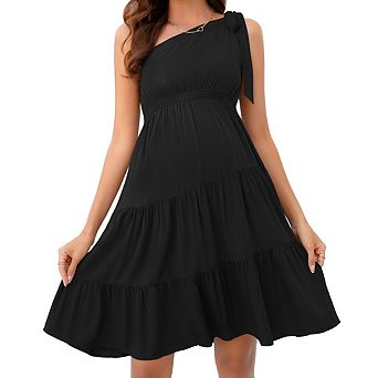 Women's Tie‑Shoulder Strap Sleeveless Patchwork Maternity Dress Casual Pregnancy Long Dress