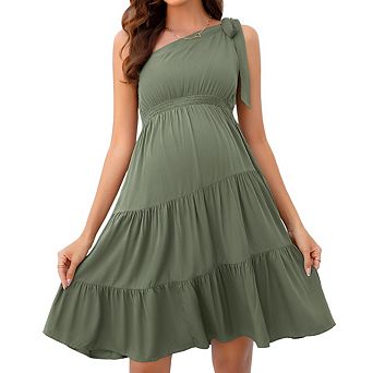 Women's Tie‑Shoulder Strap Sleeveless Patchwork Maternity Dress Casual Pregnancy Long Dress