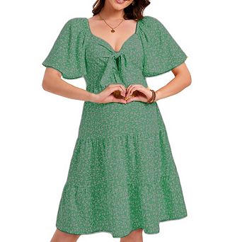 Women's Front Tie Spliced Ruffle Hem Maternity Dress Casual Pregnancy Long Dress