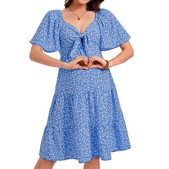 Women's Front Tie Spliced Ruffle Hem Maternity Dress Casual Pregnancy Long Dress