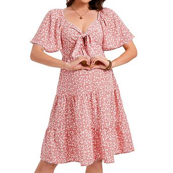 Women's Front Tie Spliced Ruffle Hem Maternity Dress Casual Pregnancy Long Dress
