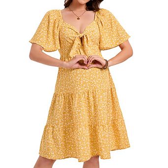 Women's Front Tie Spliced Ruffle Hem Maternity Dress Casual Pregnancy Long Dress
