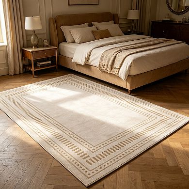 Fashionwu Border Solid Washable Rug for Living Room Bedroom Decor Soft Non Slip Durable Carpet