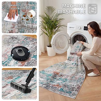 Fashionwu Modern Solid Abstract Rug Soft Washable Durable Non Slip Carpet for Living Room Bedroom