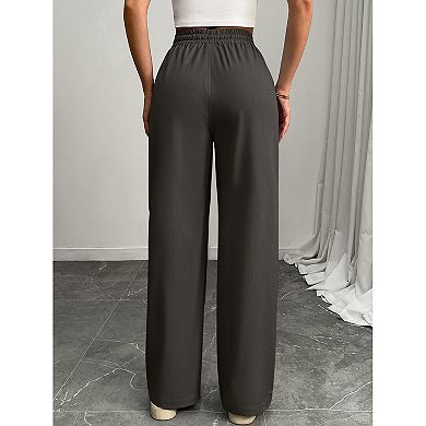 Women Wide Leg Sweatpants Drawstring Elastic Waisted Faux Denim Pants