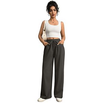Women Wide Leg Sweatpants Drawstring Elastic Waisted Faux Denim Pants