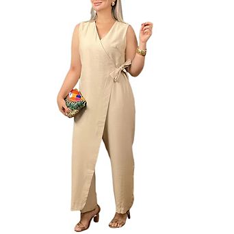 Women Casual Sleeveless One Piece Outfits High Waisted Wide Leg Pant Long Jumpsuits