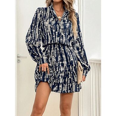 Women's Casual V Neck Long Peasant Sleeves Flowy Mini Dresses