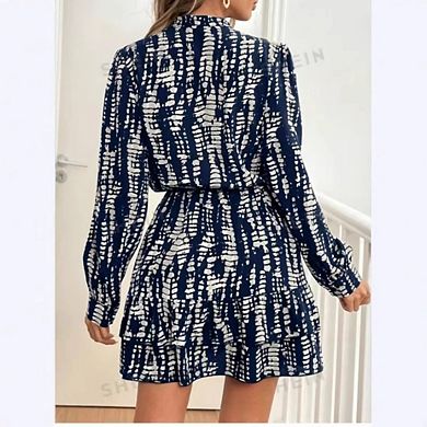 Women's Casual V Neck Long Peasant Sleeves Flowy Mini Dresses