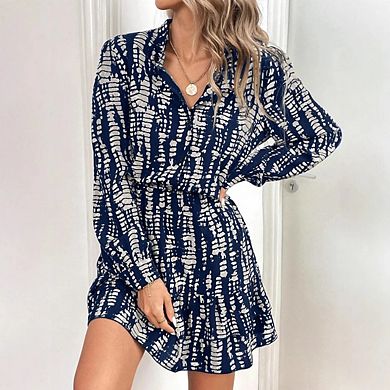 Women's Casual V Neck Long Peasant Sleeves Flowy Mini Dresses