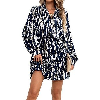 Women's Casual V Neck Long Peasant Sleeves Flowy Mini Dresses