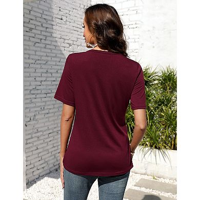 Women's Maternity V-Neck Button Front Tie Hem Short Sleeve Top