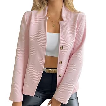 Women Long Sleeve Blazers Notch Collar Button Front Casual Work Office Suit Jackets