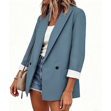 Women's Solid Color Long Sleeve Blazer Jacket Business Casual Workwear