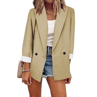 Women's Solid Color Long Sleeve Blazer Jacket Business Casual Workwear