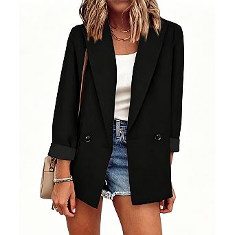 Women's Solid Color Long Sleeve Blazer Jacket Business Casual Workwear