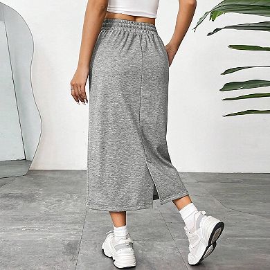 Women Casual Elastic Drawstring Sweat Skirt with Pocket