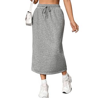 Women Casual Elastic Drawstring Sweat Skirt with Pocket