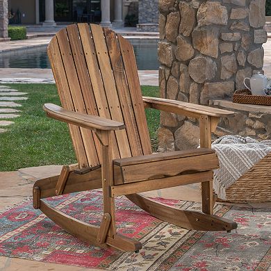 Rocking Chair With Solid Wood Slatted Structure For Porch And Garden