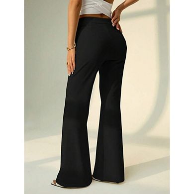 Women's High Waisted Pants Solid Color Wide Leg Trousers with Front Seams