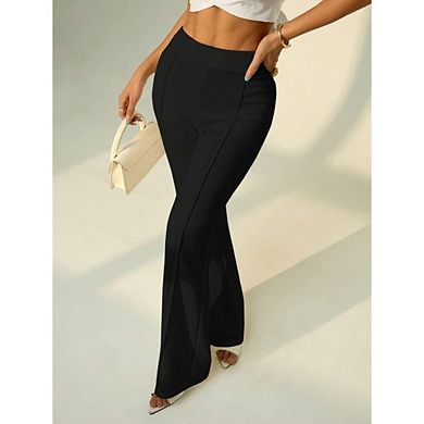 Women's High Waisted Pants Solid Color Wide Leg Trousers with Front Seams