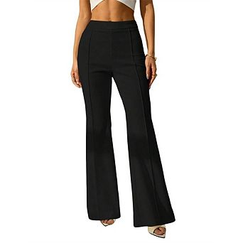 Women's High Waisted Pants Solid Color Wide Leg Trousers with Front Seams