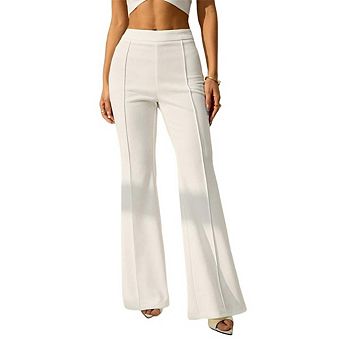 Women's High Waisted Pants Solid Color Wide Leg Trousers with Front Seams
