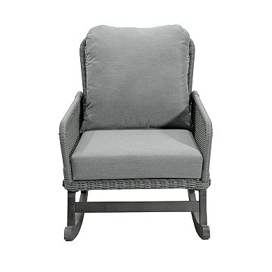 Rocking Chair With Padded Cushions And Wicker Weave For Patio Balcony