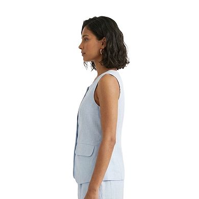 Artyska Women’s Sleeveless Button-Front Linen Vest Top with Pockets