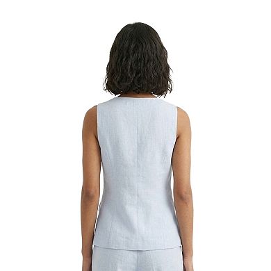 Artyska Women’s Sleeveless Button-Front Linen Vest Top with Pockets