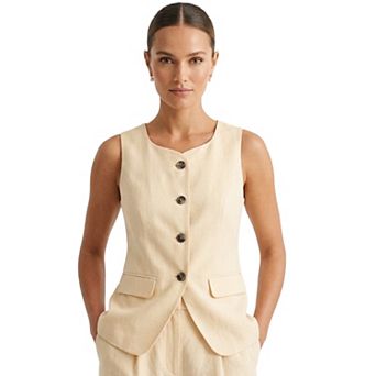 Artyska Women’s Sleeveless Button-Front Linen Vest Top with Pockets