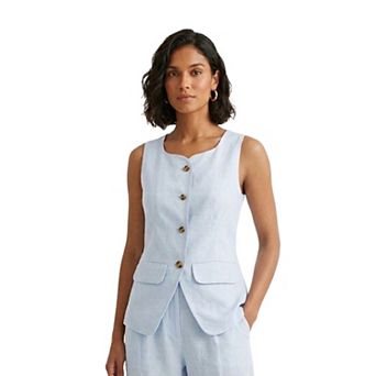 Artyska Women’s Sleeveless Button-Front Linen Vest Top with Pockets