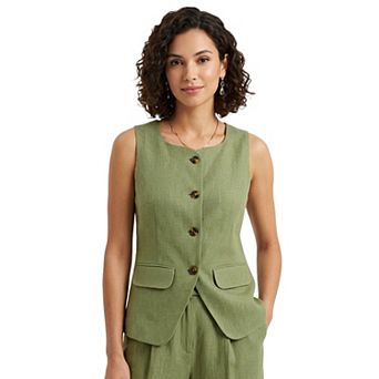 Artyska Women’s Sleeveless Button-Front Linen Vest Top with Pockets