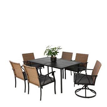 Outdoor Wicker Patio Dining Set with Swivel Rocker Chairs for Backyard Yard Space