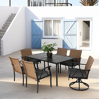 Outdoor Wicker Patio Dining Set with Swivel Rocker Chairs for Backyard Yard Space