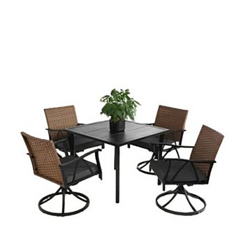 Outdoor Wicker Patio Dining Set with Swivel Rockers for Backyard Garden and Deck