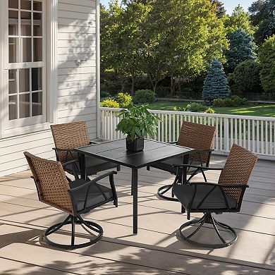 Outdoor Wicker Patio Dining Set with Swivel Rockers for Backyard Garden and Deck