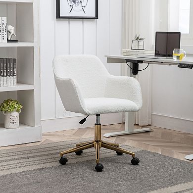 Trikiousd Teddy Fabric Home Office Chair with Adjustable Height and 360° Swivel