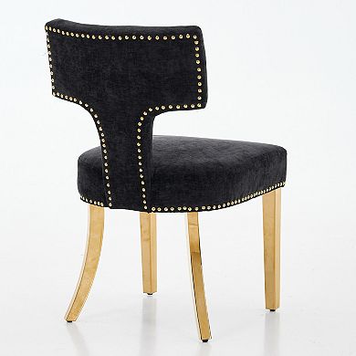 Pnronnc Farmhouse Accent Chair Chenille Upholstered Chairs with Curved Backrest & Copper Nails, 2pcs