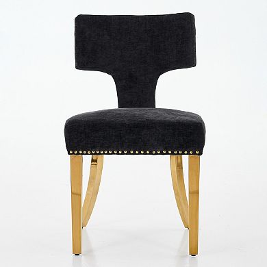 Pnronnc Farmhouse Accent Chair Chenille Upholstered Chairs with Curved Backrest & Copper Nails, 2pcs