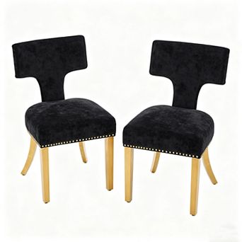 Pnronnc Farmhouse Accent Chair Chenille Upholstered Chairs with Curved Backrest & Copper Nails, 2 pc