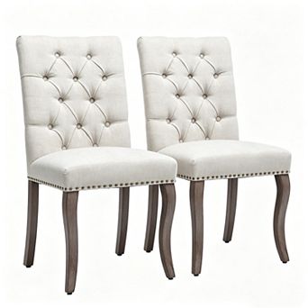 Pnronnc Chenille Upholstered Chair Tufted Club Dining Chair, Accent Dining Chair Wood Legs, Set of 2