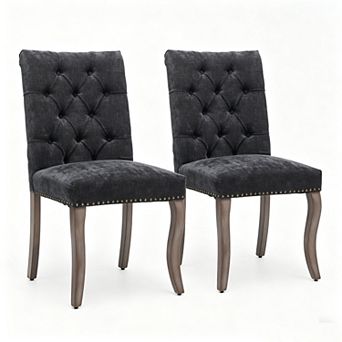 Pnronnc Chenille Upholstered Chair Tufted Club Dining Chair, Accent Dining Chair Wood Legs, Set of 2