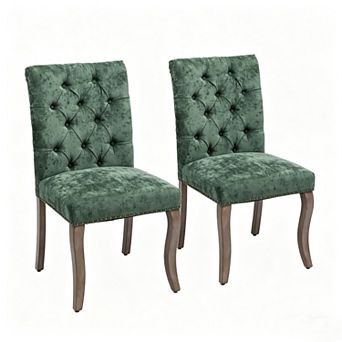Pnronnc Chenille Upholstered Chair Tufted Club Dining Chair, Accent Dining Chair Wood Legs, Set of 2