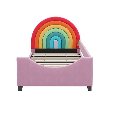 Pnronnc Velvet Upholstered Platform Bed Twin Size Low Profile Bed for Boys & Girls, Teens