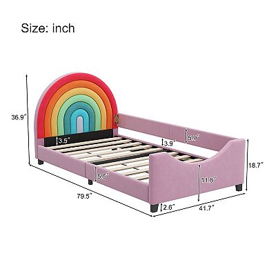 Pnronnc Velvet Upholstered Platform Bed Twin Size Low Profile Bed for Boys & Girls, Teens